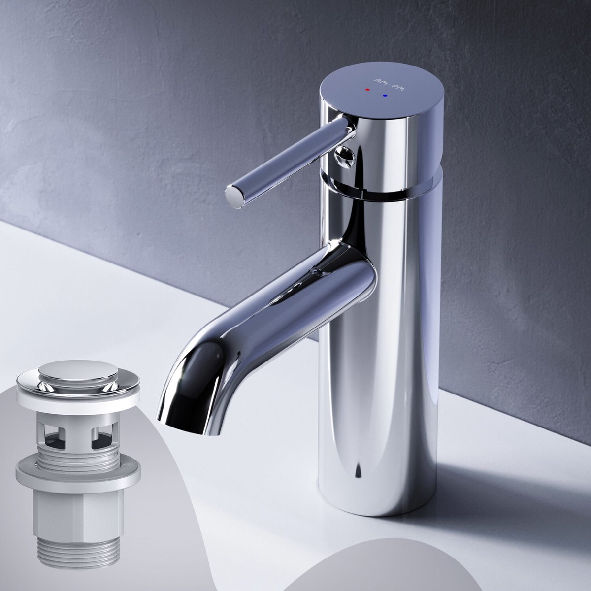 AM.PM Spike - Wastafelkraan met push-open waste set - Waterbesparend - Messing - Chroom