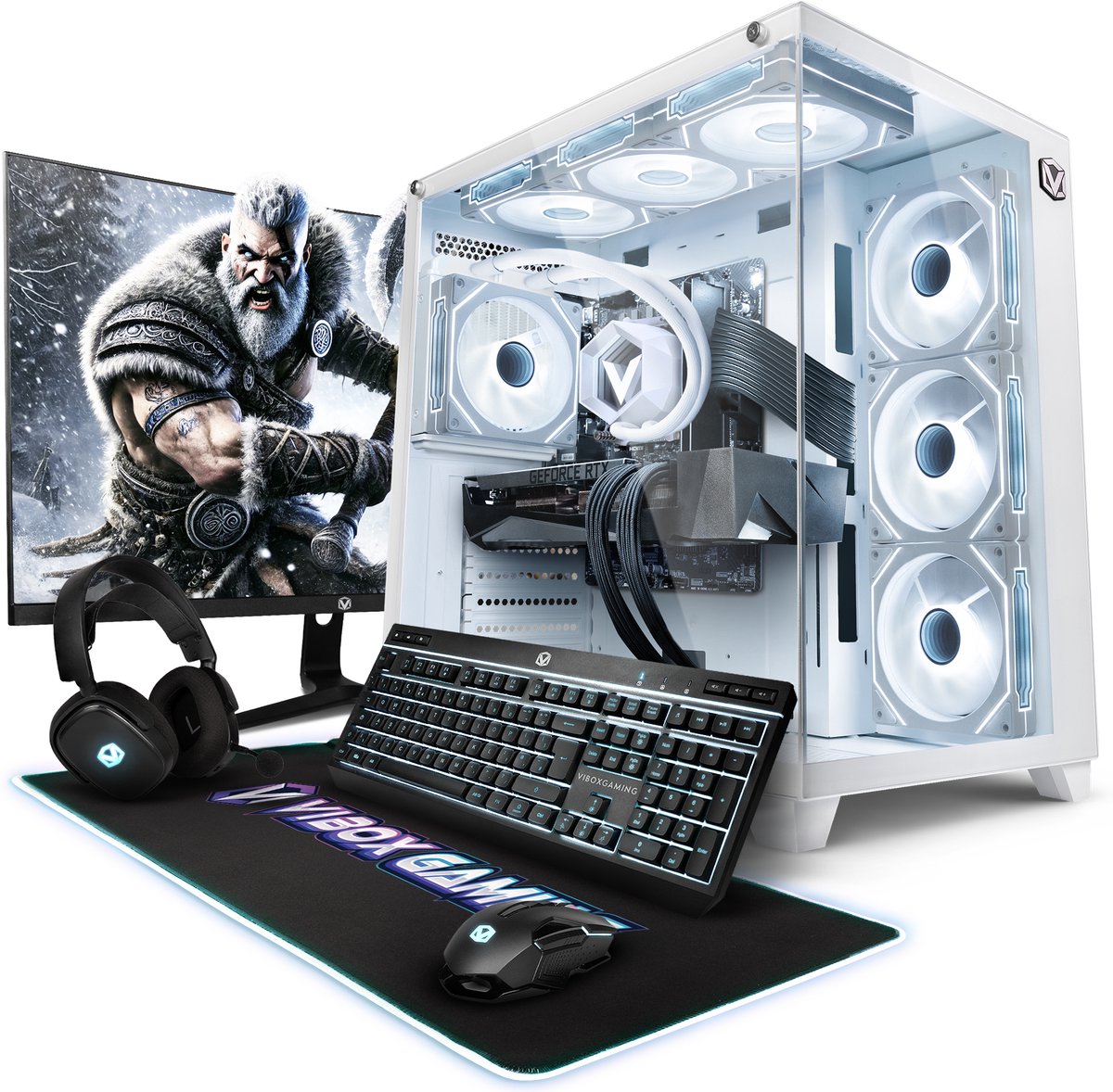 Vibox Gaming PC Set - Intel i7 12700KF - RTX 5070 Ti - 32GB RAM - 1TB NVMe SSD - Windows 11 - WiFi 6 + Bluetooth 5.4 - 27" Monitor + Accessoires