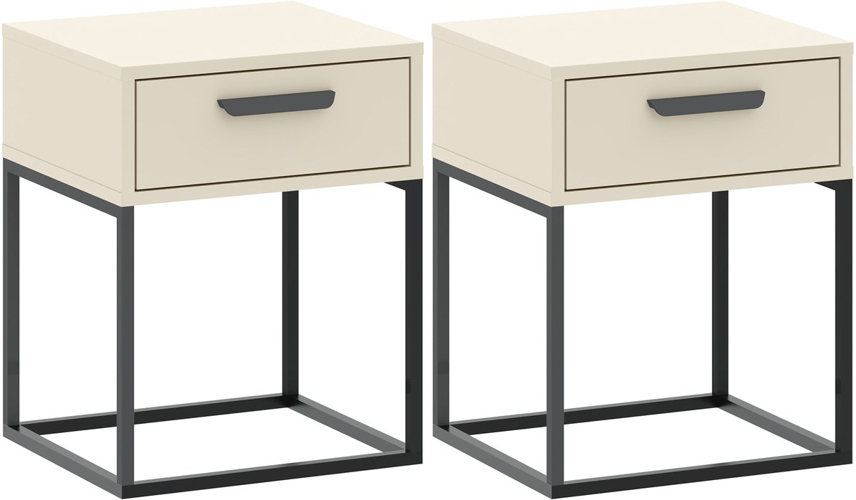 KONSIMO RECTUS Nachtkastje Set van 2 - met lade - Bijzettafeltjes (2 stuks) - Beige - 40x52x39 cm