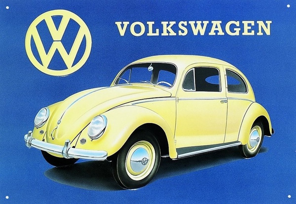 Volkswagen Beetle Blue Metalen Wandbord - Volkswagen Beetle Blauw - 30x40 cm - Retro Auto Decoratie - Mancave Garage Bord - Wanddecoratie Woonkamer - Cadeau Man - Vintage Reclamebord - Reclameplaat - Bar - Kroeg - Tekstbord - Vintage - Muurplaat