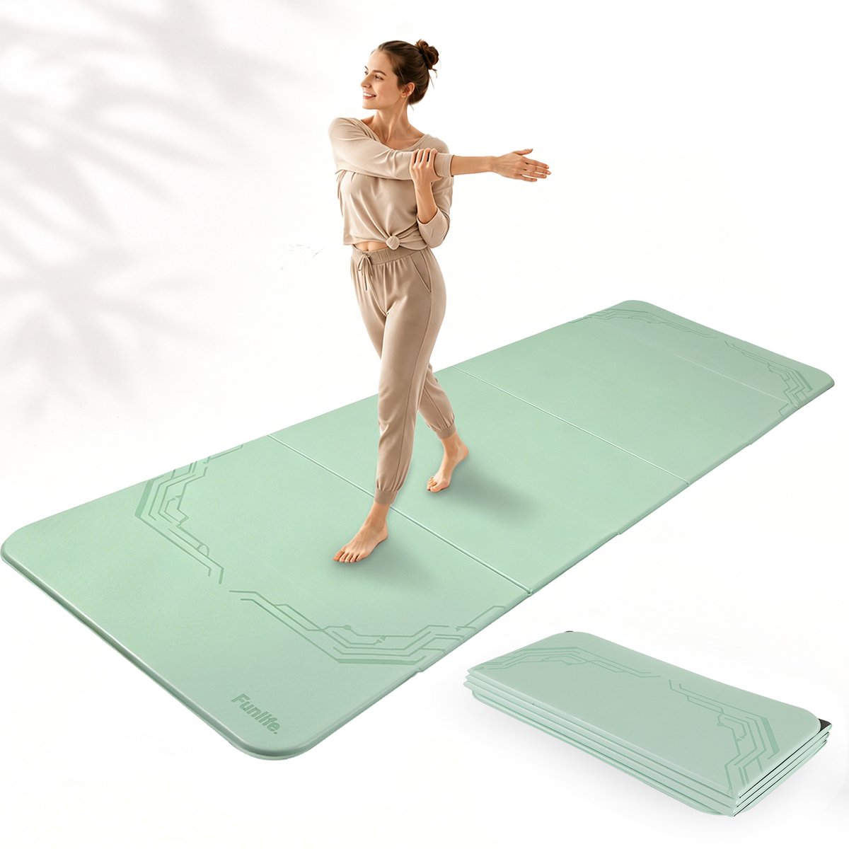 Funlife Opvouwbare Yogamat 190 x 66 cm - 10 mm Dik - Antislip Fitnessmat voor Yoga, Pilates en Thuis Workout - Matchagroen