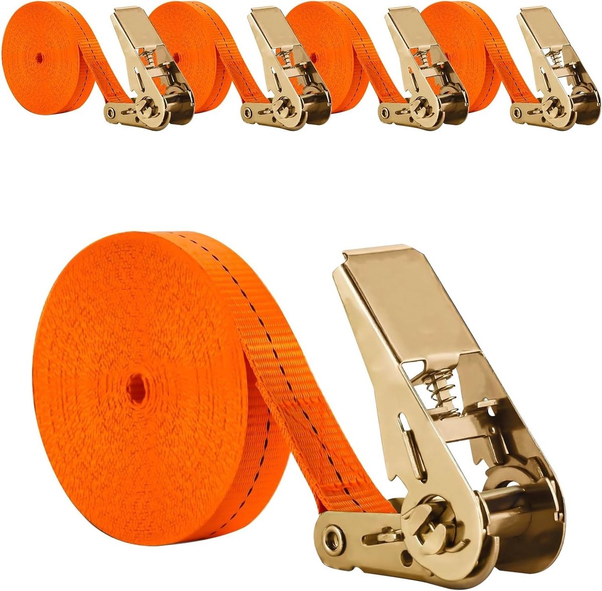 Set van 4 Lashing Straps met Ratchet, 8 m x 2.5 cm, Voor Auto, Motor en Lading Bevestiging