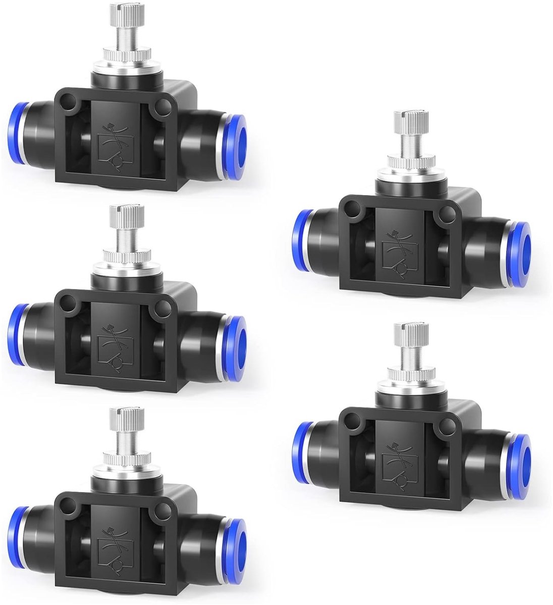 Dailygoods - Luchtstroom Regelklep - 6mm OD - Eenvoudig te installeren - 5 stuks - Geschikt voor pneumatische toepassingen - Flexibele leidingverbindi