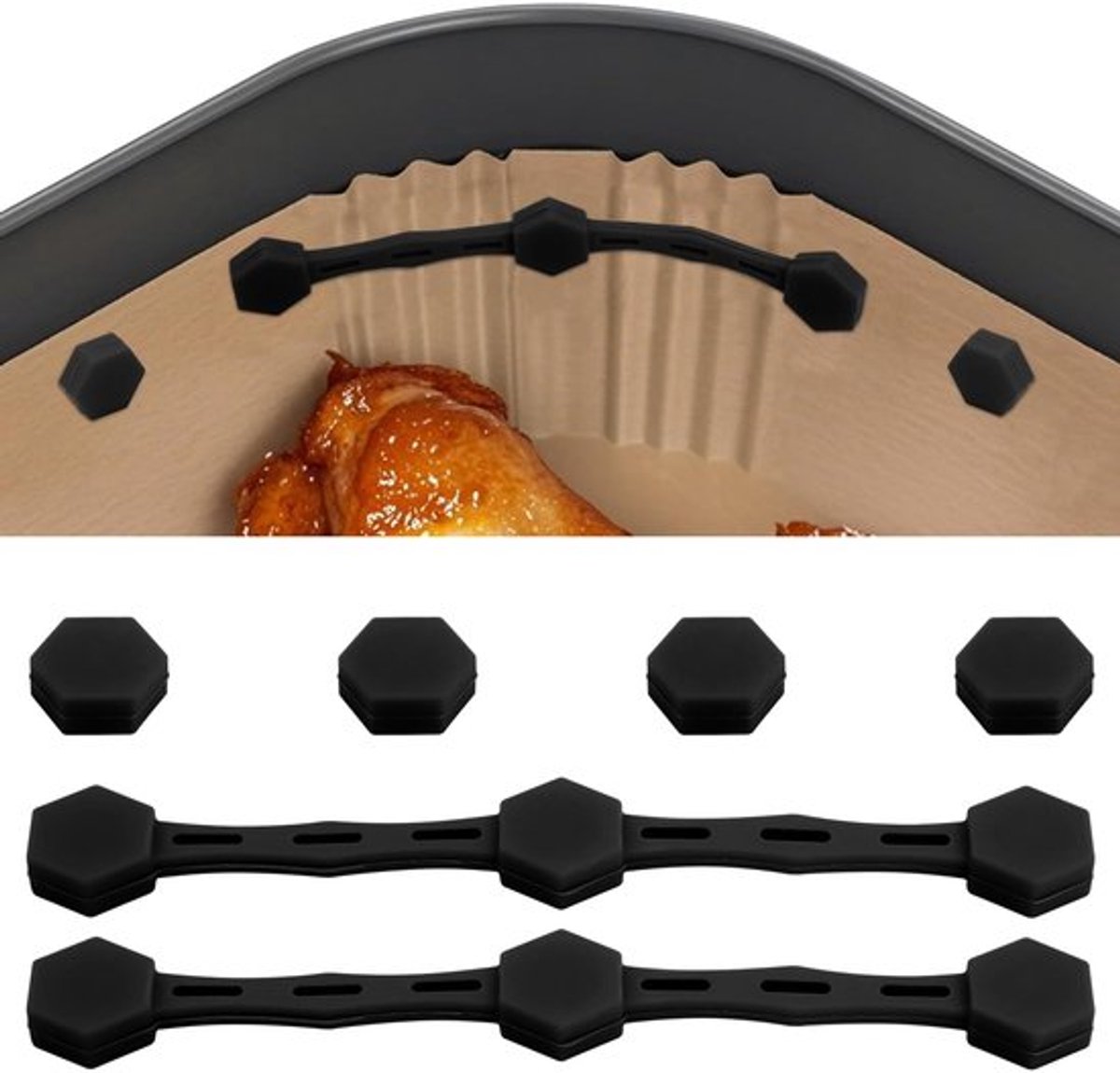 2 Sets Magnet Silicone Buckle - Zwart - Voor Bakpapier en Luchtfrituur