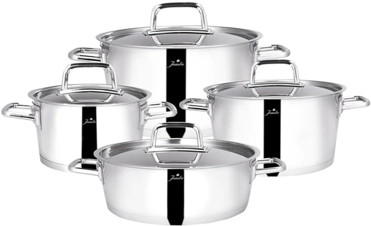 Jumbo Felix - Pannenset – 8 Delig – RVS 18/10 – Inductie Geschikt – Zilver