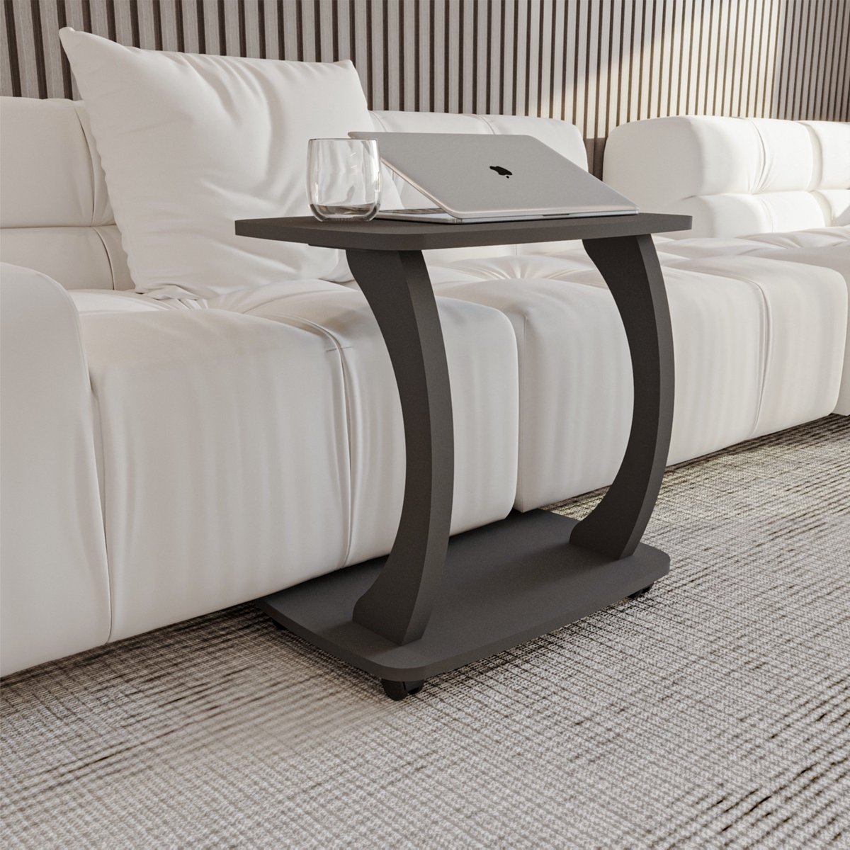 Sugodesign Arasta Bijzettafel met Wielen – Laptoptafel voor Bank – Kleine Woonkamertafel – Salontafel in Stijlvolle Antraciet Look
