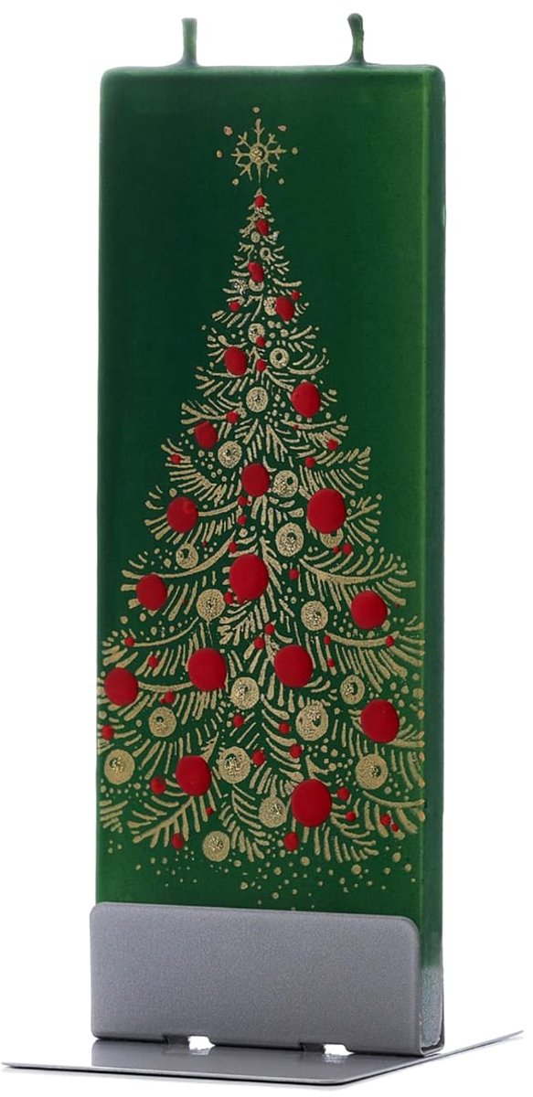 Gouden Kerstboom met Rode Versieringen | FLATYZ platte kaars – uniek handbeschilderd cadeau