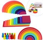 EverGoods Regenboog Speelgoed - Montessori Speelgoed- Educatief Speelgoed - Sensorisch Speelgoed - Houten Blokken - Incl. Opbzergzakje