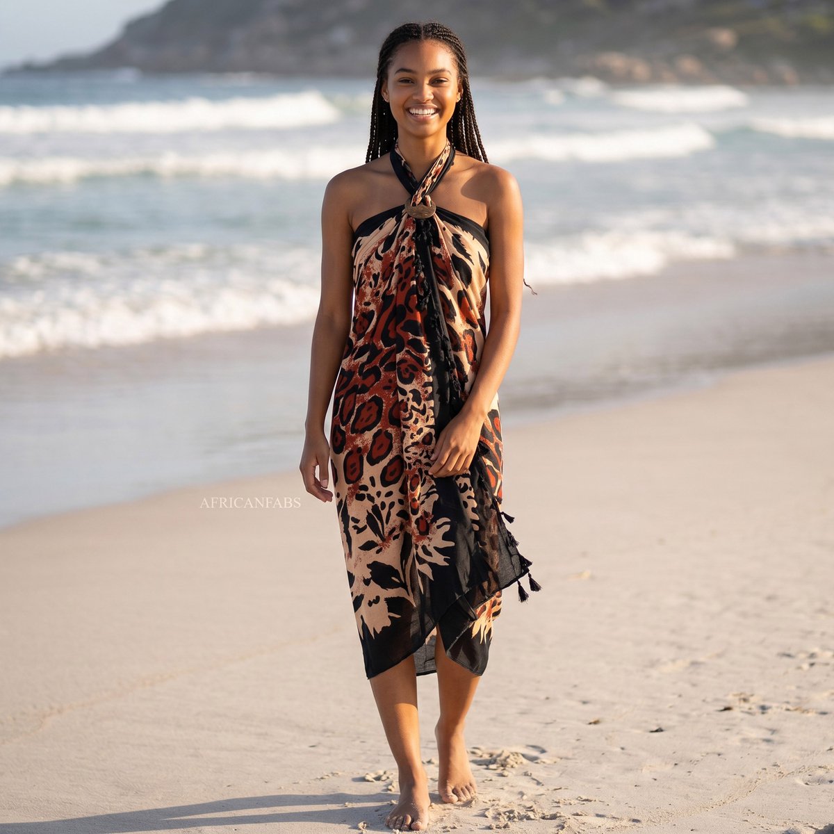 Sarong / pareo - Strandkleding wikkelrok / strandjurk - Luipaard zwart