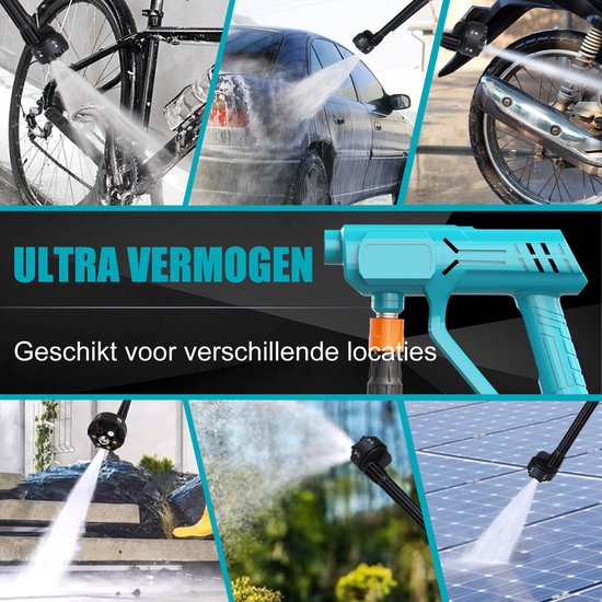 Draadloze draagbare hogedrukreiniger op 18V-accu, 800 PSI draagbare handhogedrukreiniger met borstelloze motor, 6-in-1 sproeier, in hoogte verstelbaar voor het reinigen van auto's, tuinen, hekken en muren. van Merkloos	 — afbeelding 4