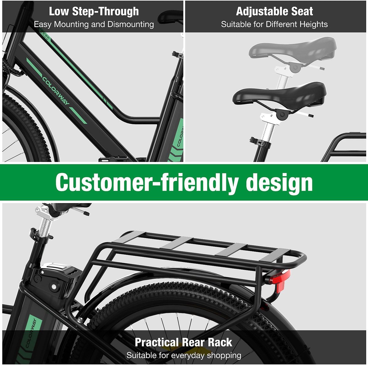 Elektrische Fiets Colorway BK8SL - Trendy 27.5 Inch City Commuter EBike met Afneembare 36V 12Ah Lithium Batterij - Mountain E-Bike met 250W Motor - Damesfiets - IP54 Waterdicht – foto 4