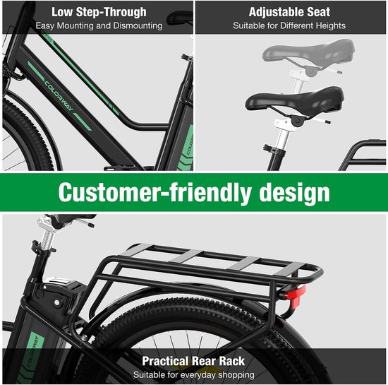 Colorway Elektrische Fiets BK10 - 20*4.0 Inch Fat Tire City Commuter EBike met Afneembare 36V 12Ah Lithium Batterij - Opvouwbaar Mountain E-Bike met 250W Motor - 7 Versnellingen - IP54 Waterdicht van Colorway — afbeelding 4