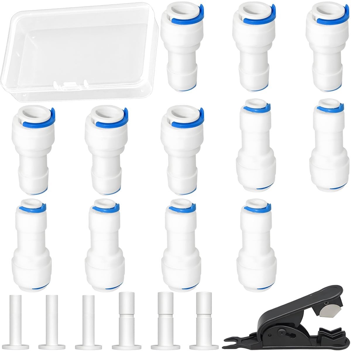 Dailygoods - Water Slang Koppelingen - 12 Stuks - 3/8 naar 1/4 inch - met Afsluitdop - voor RO Systemen - duurzame verbindingen - ideaal voor tuinen