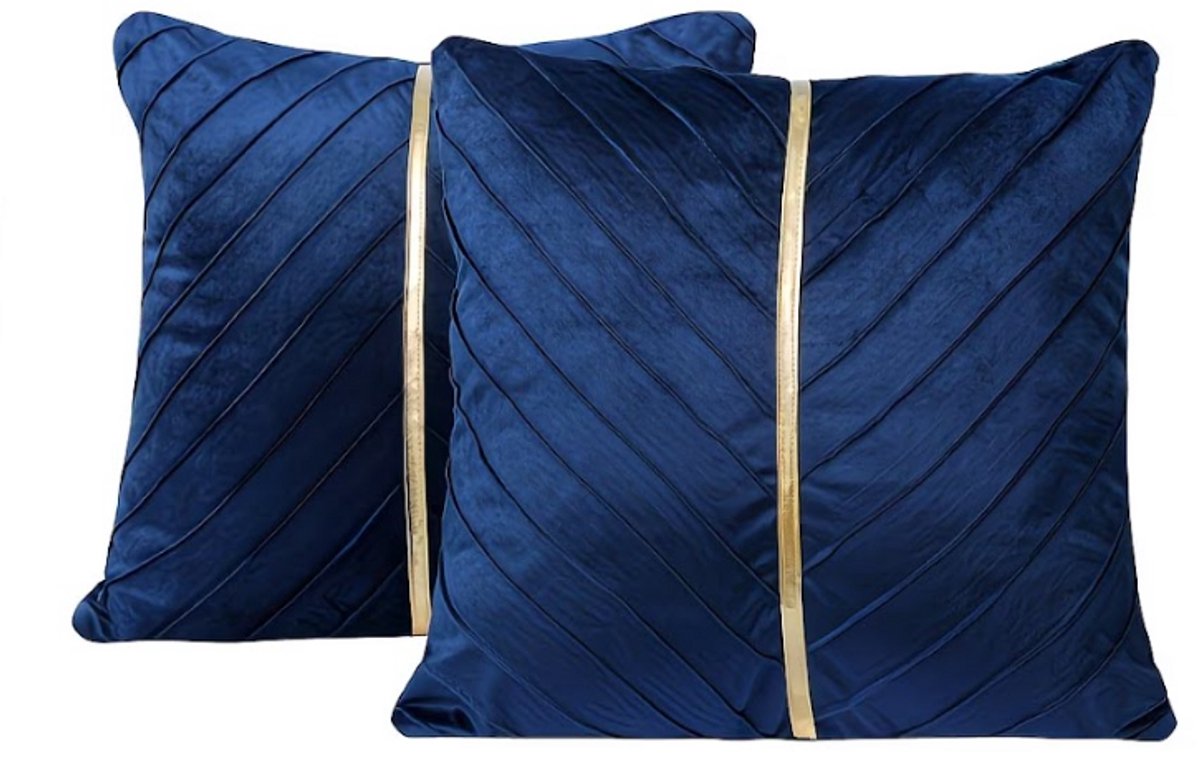 NUVEX Paarsachtig blauw kussen hoesjes 45 x 45 cm vierkant fluweel polyester set van 2 kussenhoezen met gouden streep en reliëf patroon sierkussen hoes decoratief voor bank en stoel geschikt voor dames en heren