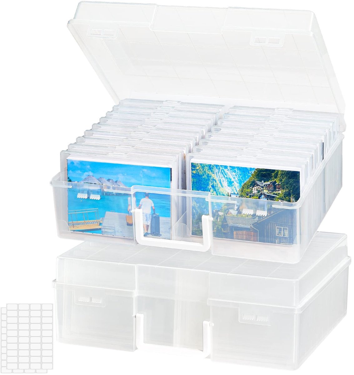 Dailygoods - Fotobox 4" x 6" - 18 Compartimenten - Transparante Opbergdozen - Set van 2 - Organiseer foto's en Hobby's - Perfect voor Creatieve Projec