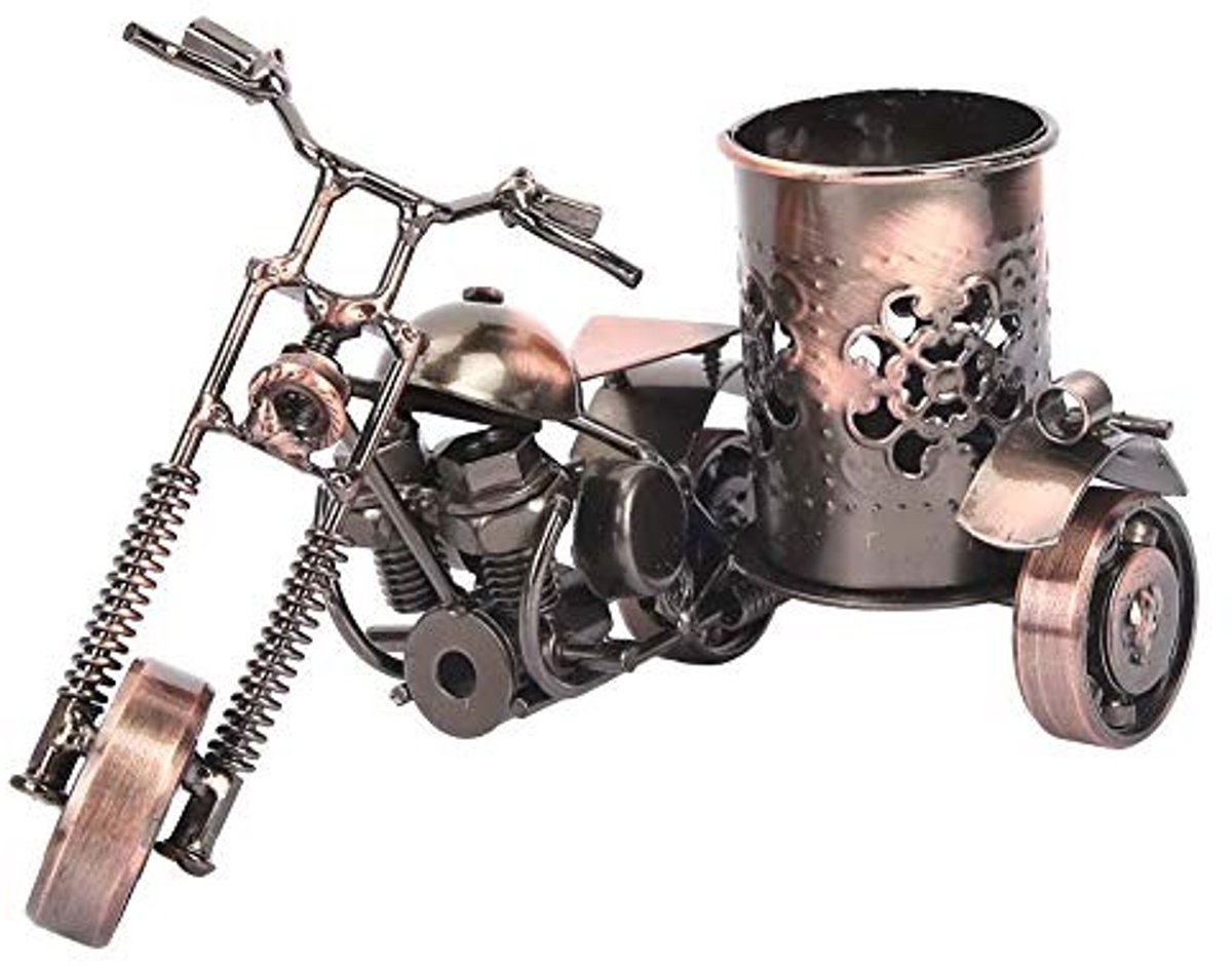 Dailygoods - Vintage Motorfiets Penhouder - Unieke Bureau Decoratie - Creatief Ontwerp - Houtkleur - Desk Accessoire - Stijlvolle Organisatie - Geschi