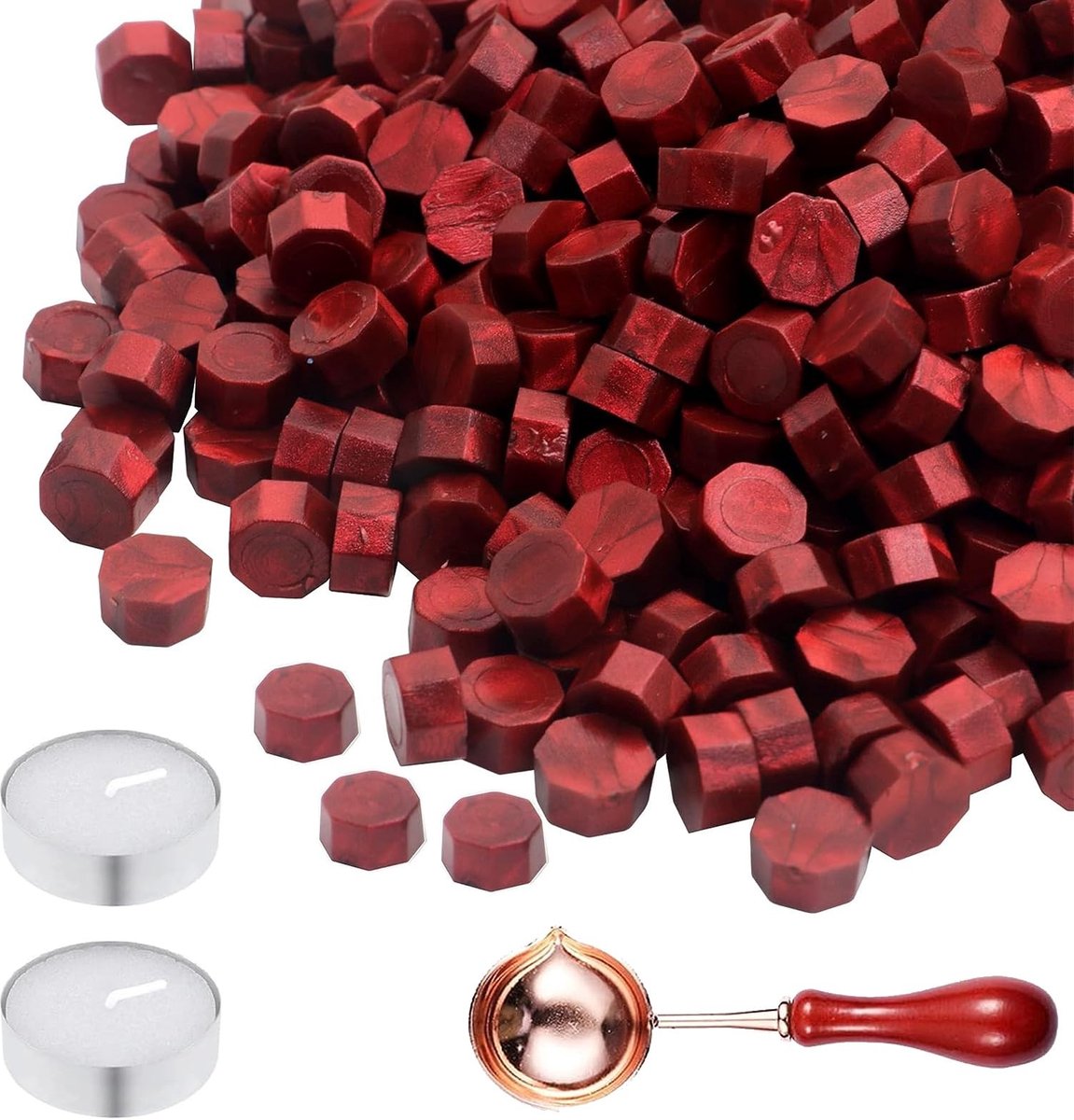 Dailygoods - Zegelwaskralen - Zegelwasparels - Unieke achthoekige vorm - Rood - Geschenkverpakking - Bruiloft uitnodigingen - 400 stuks