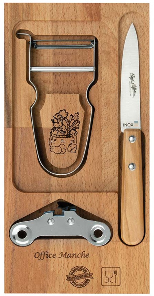 3-Delige Luxe Keukenset - Inclusief Schilmes (Olijfhout), Blikopener & Dunschiller - Met Houten Geschenkbox