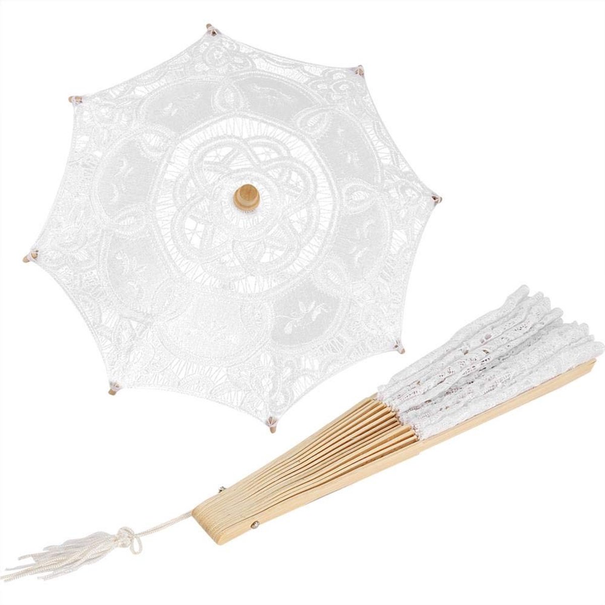 Dailygoods - Retro Romantic Lace Umbrella - Vintage Parasol - Ideaal voor Bruiloften - Wit - Elegante Lace Hand Fan - Perfect voor Fotografie en Feest