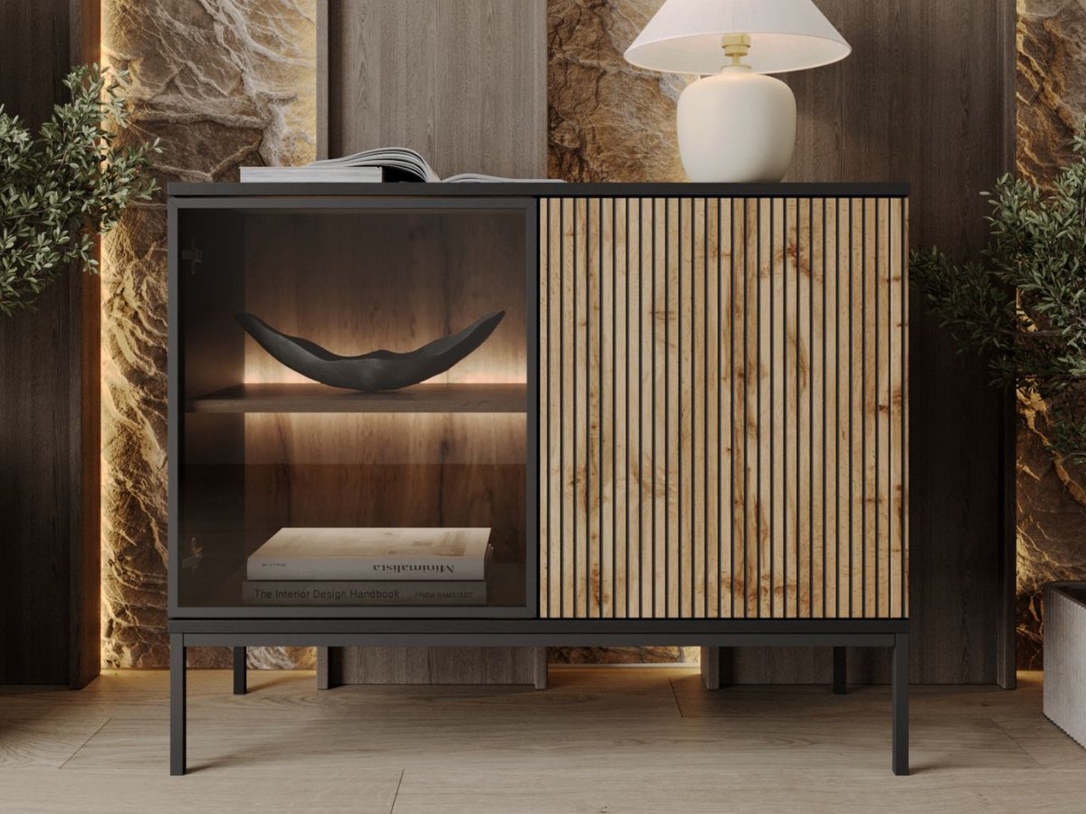 GrainGold – Dressoir Deo – Mat zwart - Met Deuren - Moderne Opbergruimte - 104 cm