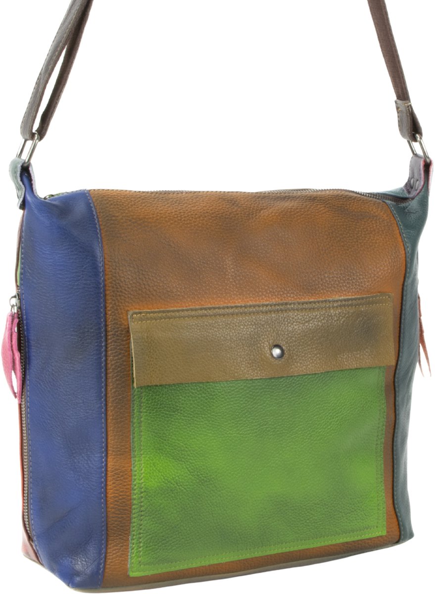DE LAMASSU® Dames Schoudertas – Unieke Multicolor Patchwork Tas – Grote Crossbody Shopper – Verstelbare Schouderband – 33,5 x 31 x 12 cm
