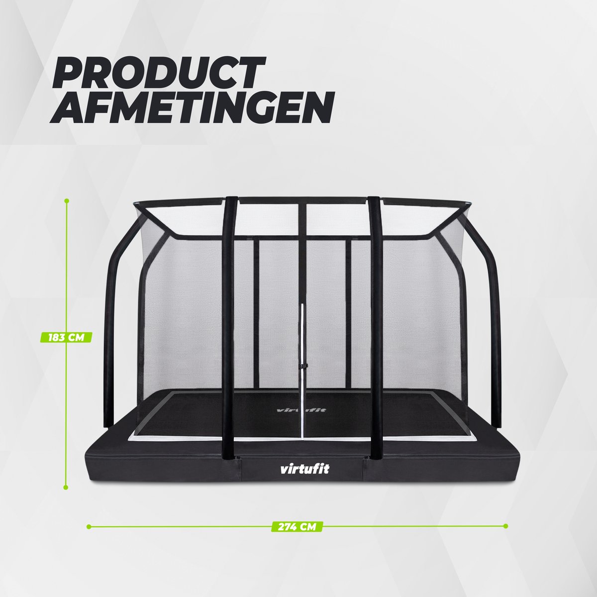 VirtuFit Inground / Inbouw Trampoline met Veiligheidsnet - 183 x 274 cm - Incl. Beschermrand - Extra Veilig - Water- en UV-bestendig - Max. 150 kg - Voor Kinderen en Volwassenen - Zwart – foto 2