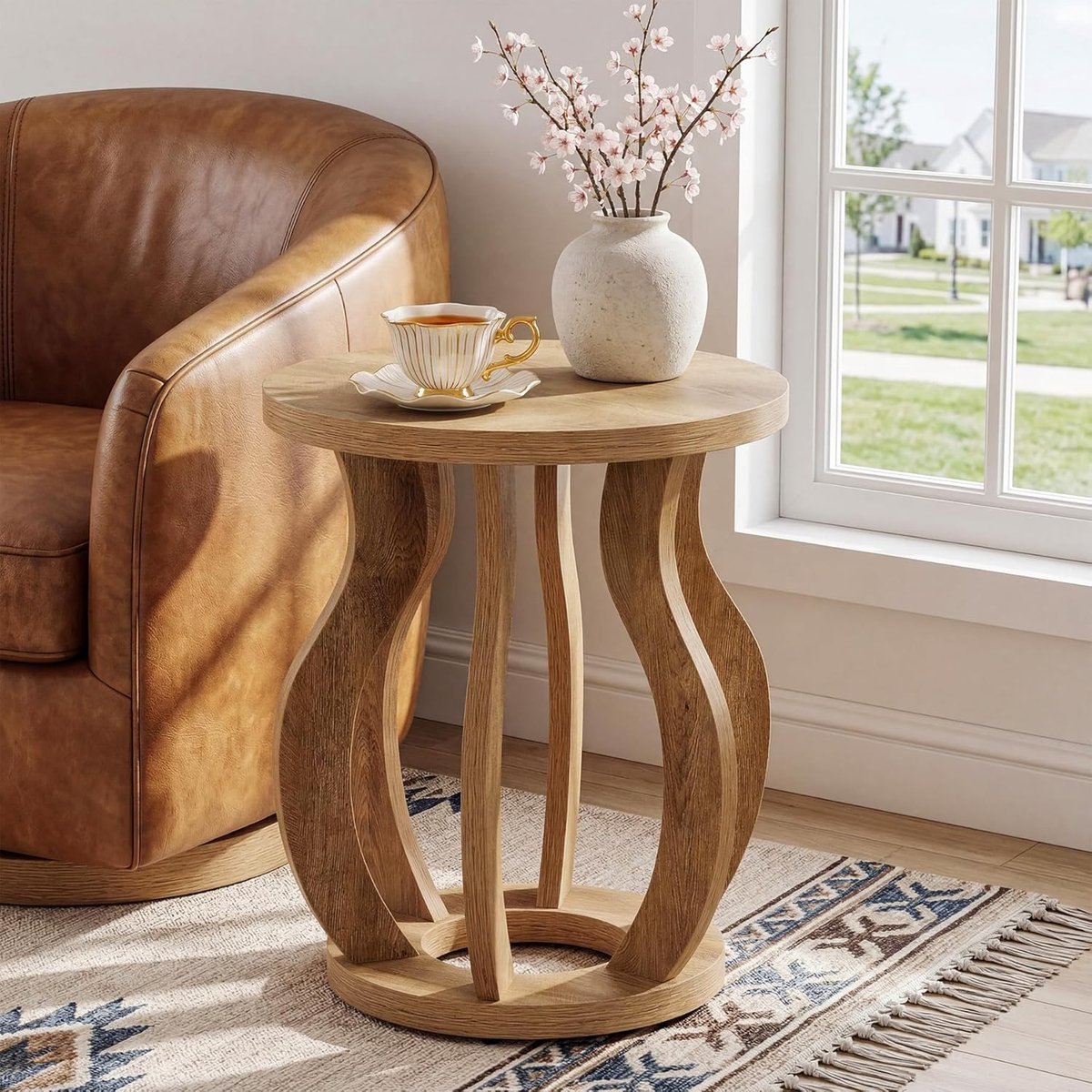 Tribesigns Ronde Bijzettafel - Industriële Bijzettafel - Sidetable - accentnachtkastje met voor Woonkamer, Slaapkamer - 50×50×60 cm - Bruin