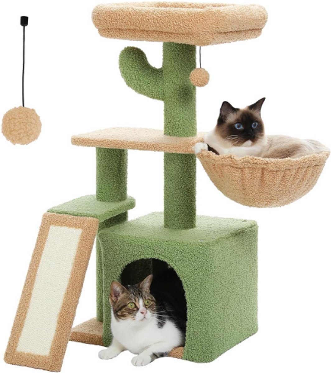 Cactus Krabpaal Met Krabmat En Grote Hangmat Kattenboom Met Huisje Kleine Kattenboom Comfortabele Mand Voor Binnenkatten 80 Cm Groen Energieklasse A