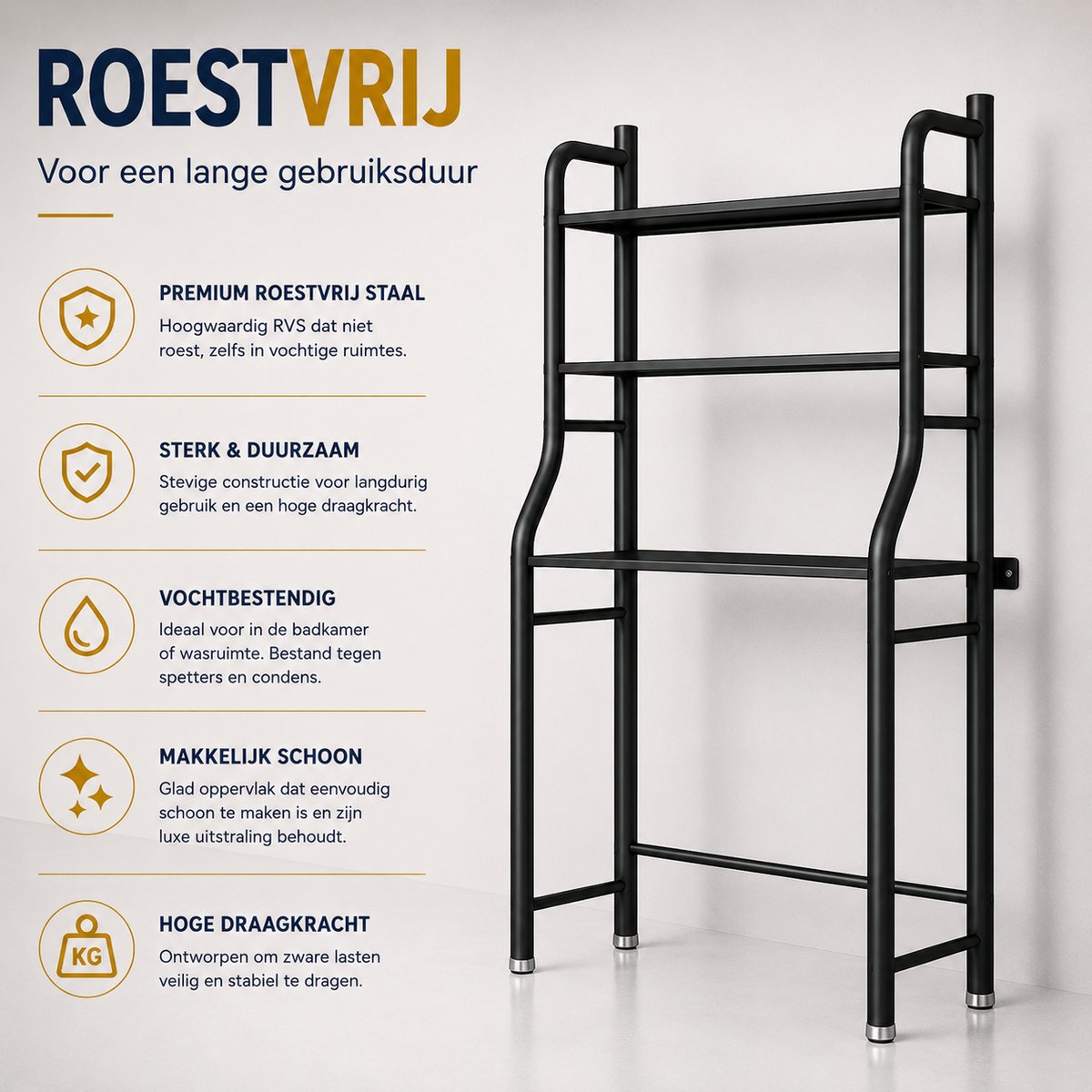 MeubelsvanJoep wasmachine ombouw rek zwart 159 x 67 x 25 cm - Wasmachine rek met opbergruimte zwart - Wasmachine rek bovenlader zwart - Wasmachine rek voorlader zwart - Toilet kast - Wc meubel - Wc kast — afbeelding 5