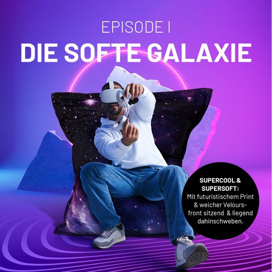 Lumaland - Grote luxe XXL zitzak - 380 liter vulling - 140 x 180 cm - geschikt voor Indoor - Galaxy