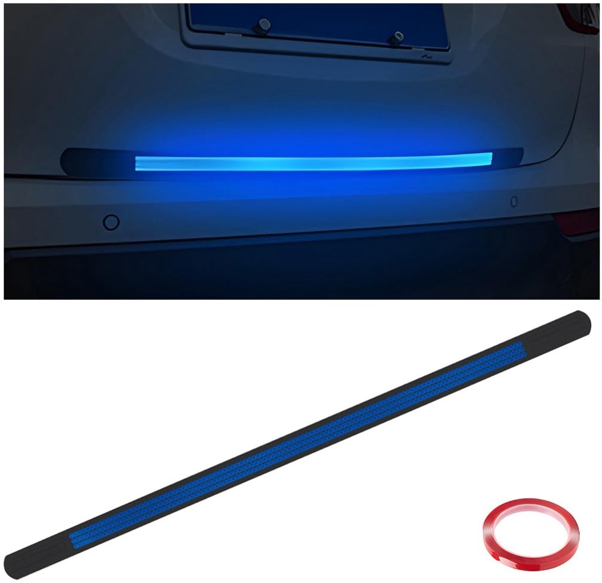 Dailygoods - Reflecterende sticker - Auto achterbumper - Veiligheid - Blauw - Waarschuwingsstrips - Reflecterende strepen - Universeel