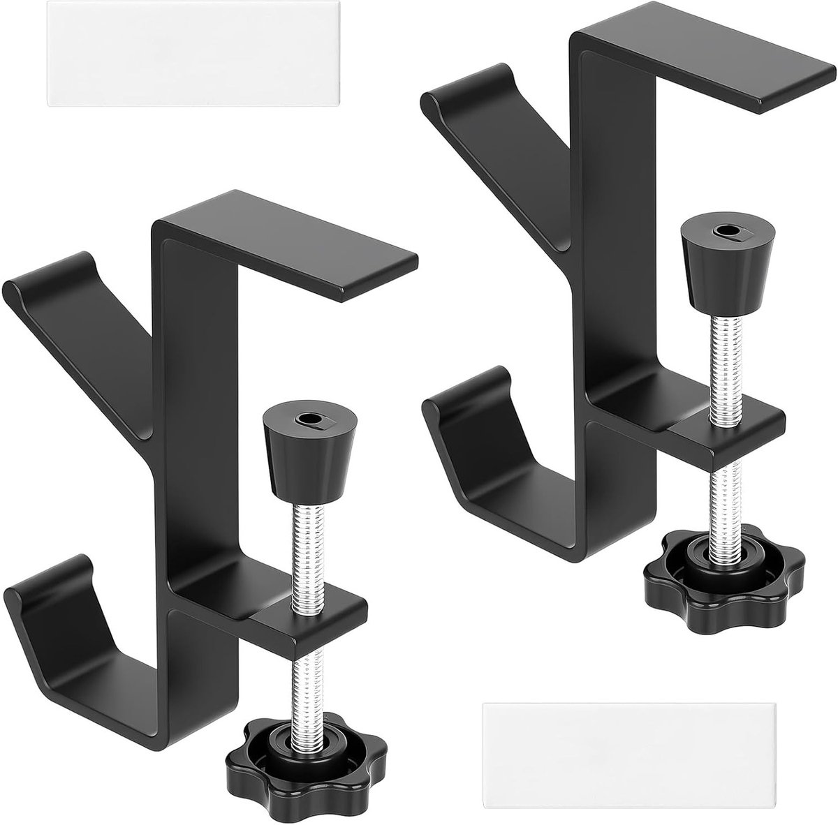 Verstelbare Tafelhaken Set van 2, Dubbele Tas Houder, Hoofdtelefoon en Sleutelhanger Bevestiging met Antislip Klem, Geschikt voor Tafelrand van 7.5-55mm, Zwart