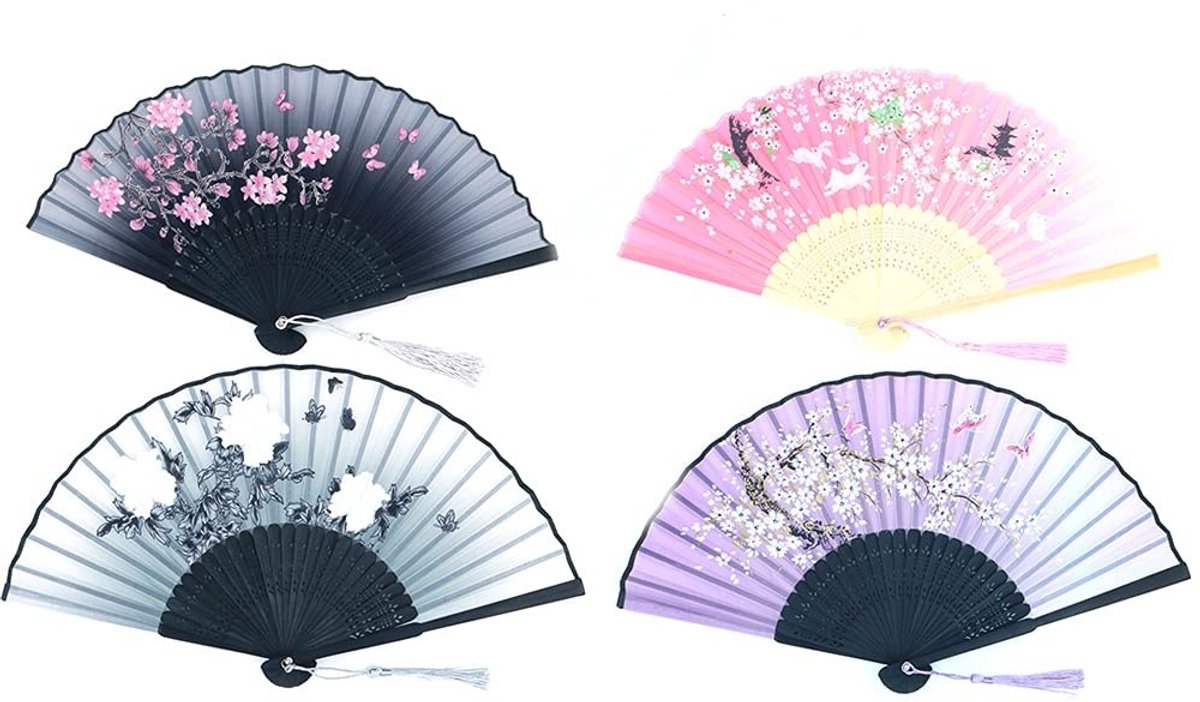 Dailygoods - Opvouwbare Ventilatoren - Handheld Fans - Bamboe Kwaliteit - Wanddecoratie - Vrouwen Geschenken - Set van 4
