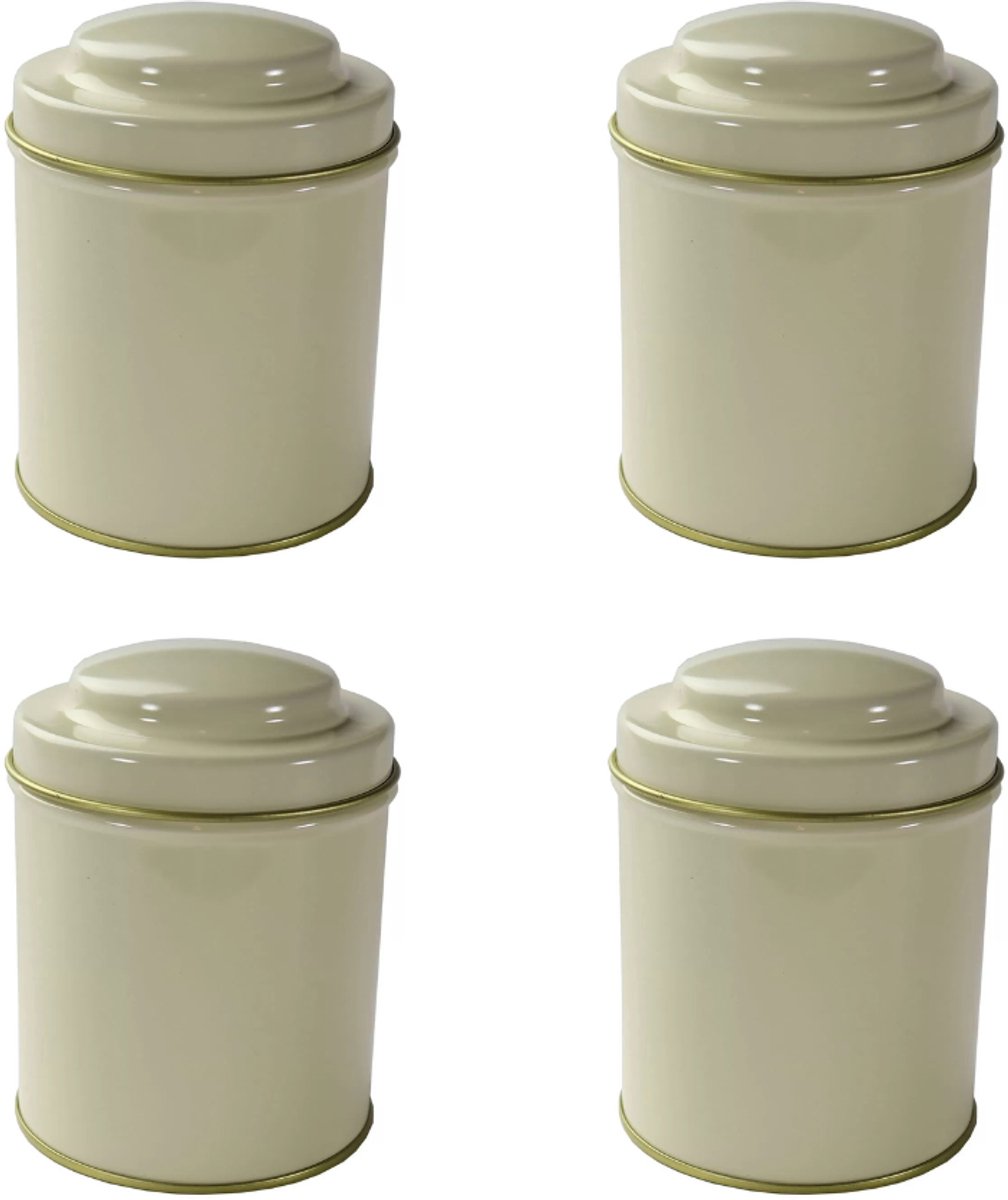 4x Theeblik Crème 125g – Luchtdicht Bewaarblik voor Losse Thee – Thee Opbergen - Beige - Natuurlijke kleur - Losse Thee Blikjes