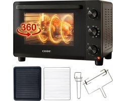 COOK-IT Vrijstaande Oven 46L - Mini Oven met Draaispit - Heteluchtoven - Elektrische Oven - Grill - 6 Ovenstanden - 1800W - Zwart