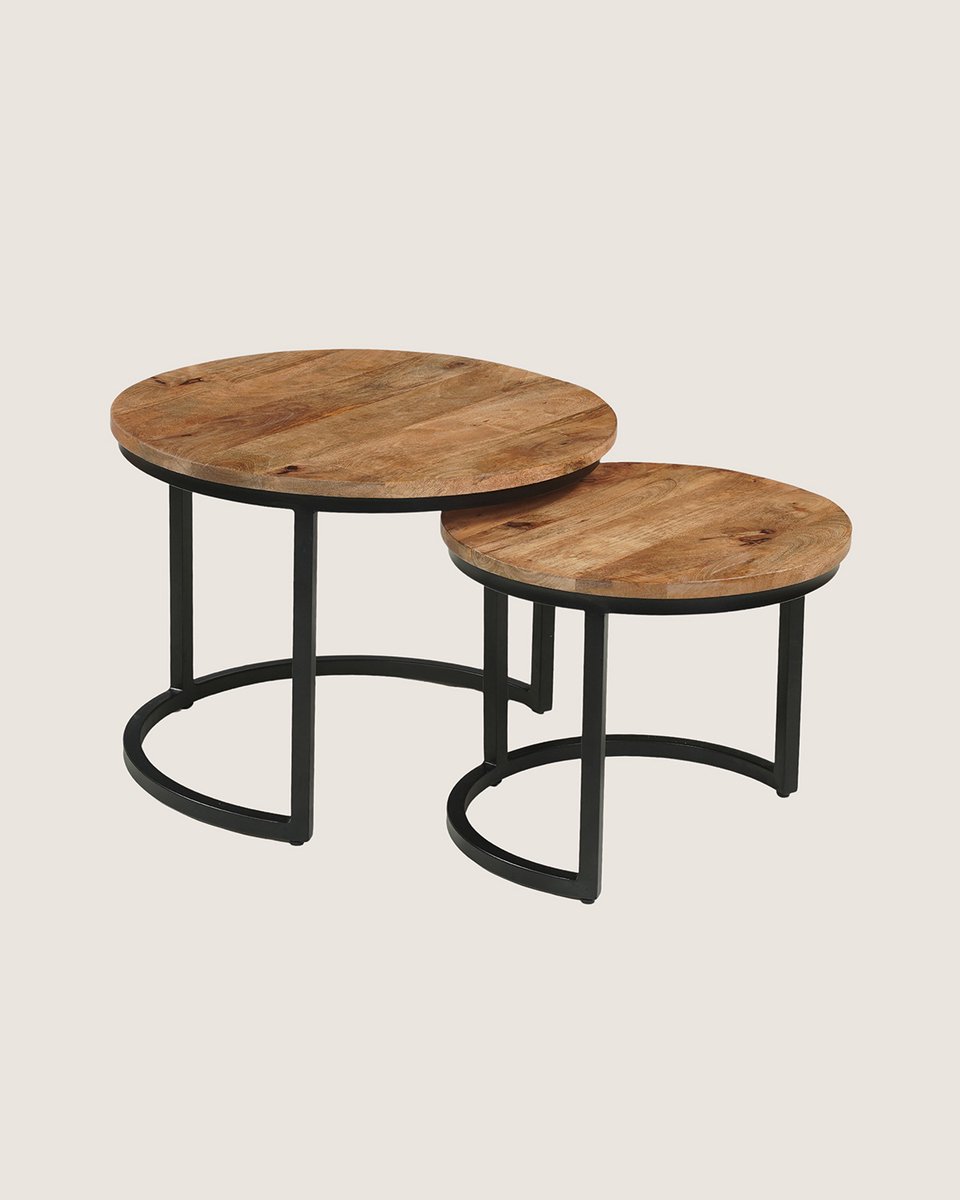 Salontafel Set van 2 Mangohout – Rond – Rustiek – Industrieel