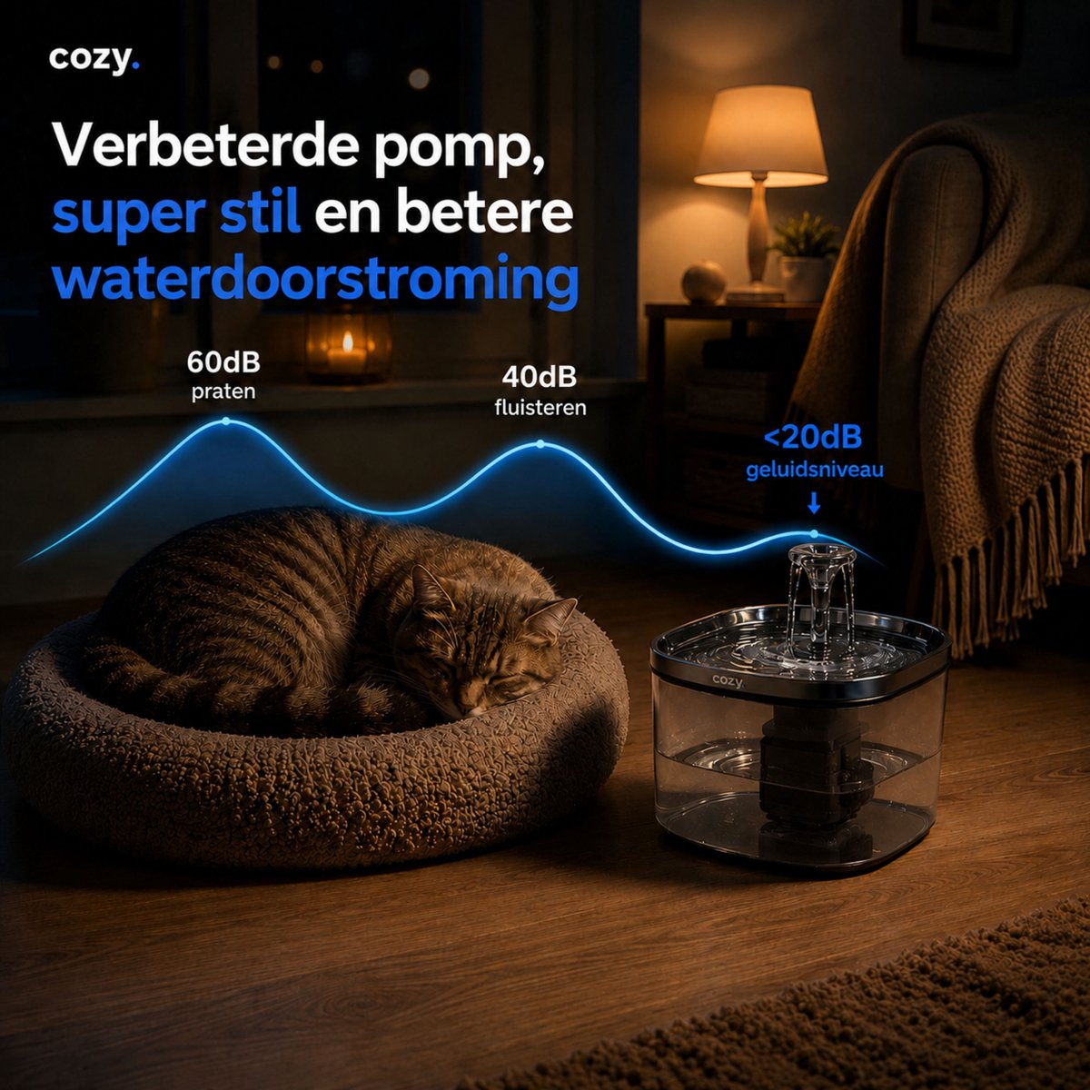cozy.® Drinkfontein Kat Pro 2026 - Waterfontein Kat 2.0L - Kattenfontein - Waterbak Kat - Waterdispenser Kat - Muisstil & Automatisch - Inclusief Filter & Temp. Controle - Anti knoei Drinkbak thumbnail 4