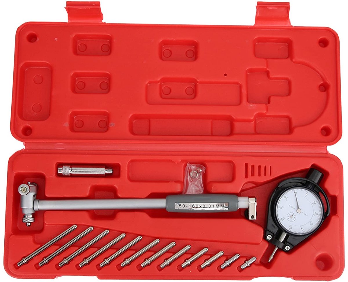 Dial Bore Set - Boringmaat wijzerplaat - Hoge nauwkeurigheid - 50-160 mm - Met 12 meetkoppen - Ideaal voor precisiewerk - Geschikt voor t.
