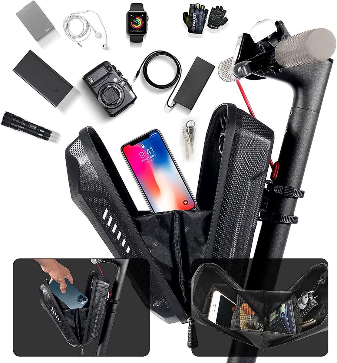 Scooter Stuurtas Waterdicht 2L – EVA Harde Schaal Stuurtas – Opbergtas voor E-Step, Elektrische Step en Fiets – Voor Telefoon, Sleutels en Accessoires – Universele Stuurtas voor Scooter, E-Bike en Vouwfiets – foto 4