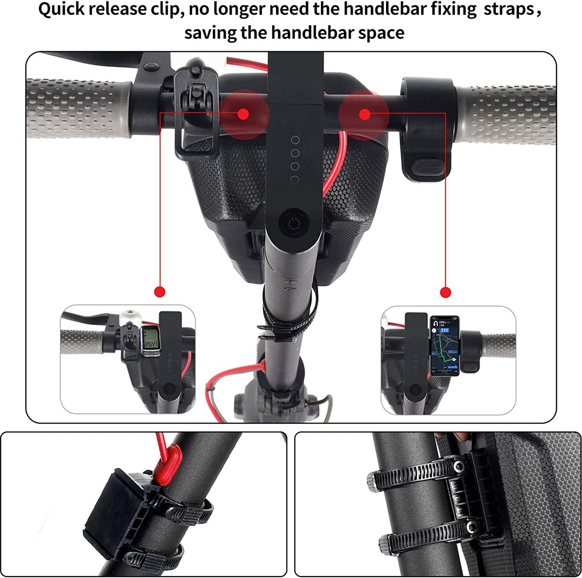 Scooter Stuurtas Waterdicht 2L – EVA Harde Schaal Stuurtas – Opbergtas voor E-Step, Elektrische Step en Fiets – Voor Telefoon, Sleutels en Accessoires – Universele Stuurtas voor Scooter, E-Bike en Vouwfiets – foto 2