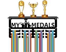Vlemico - Medailles hanger - Trofee plank - Zwart metalen trofeehouder - Medaillon organizer - Prijzenrek voor sportmedailles - Geschikt voor gymna...