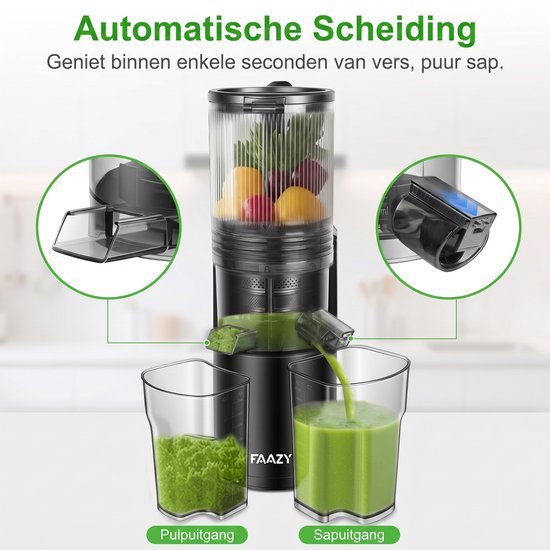 Ericbee - Premium - Slow Juicer - 23 x 14,5 x 43 cm - Koudpers & 130 mm Vulopening - Zwart van Merkloos — afbeelding 3