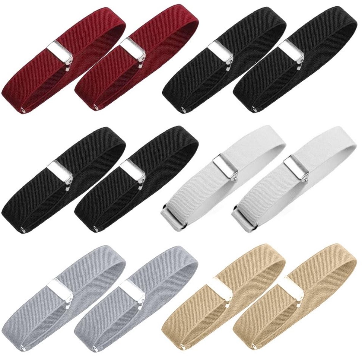Vlemico - Verstelbare Shirt Sleeve Holders - Non-Slip - 6 Paar - Voor Mannen en Vrouwen - Ideaal voor Kleding - 6 Kleuren - Perfect voor Casual Geb...