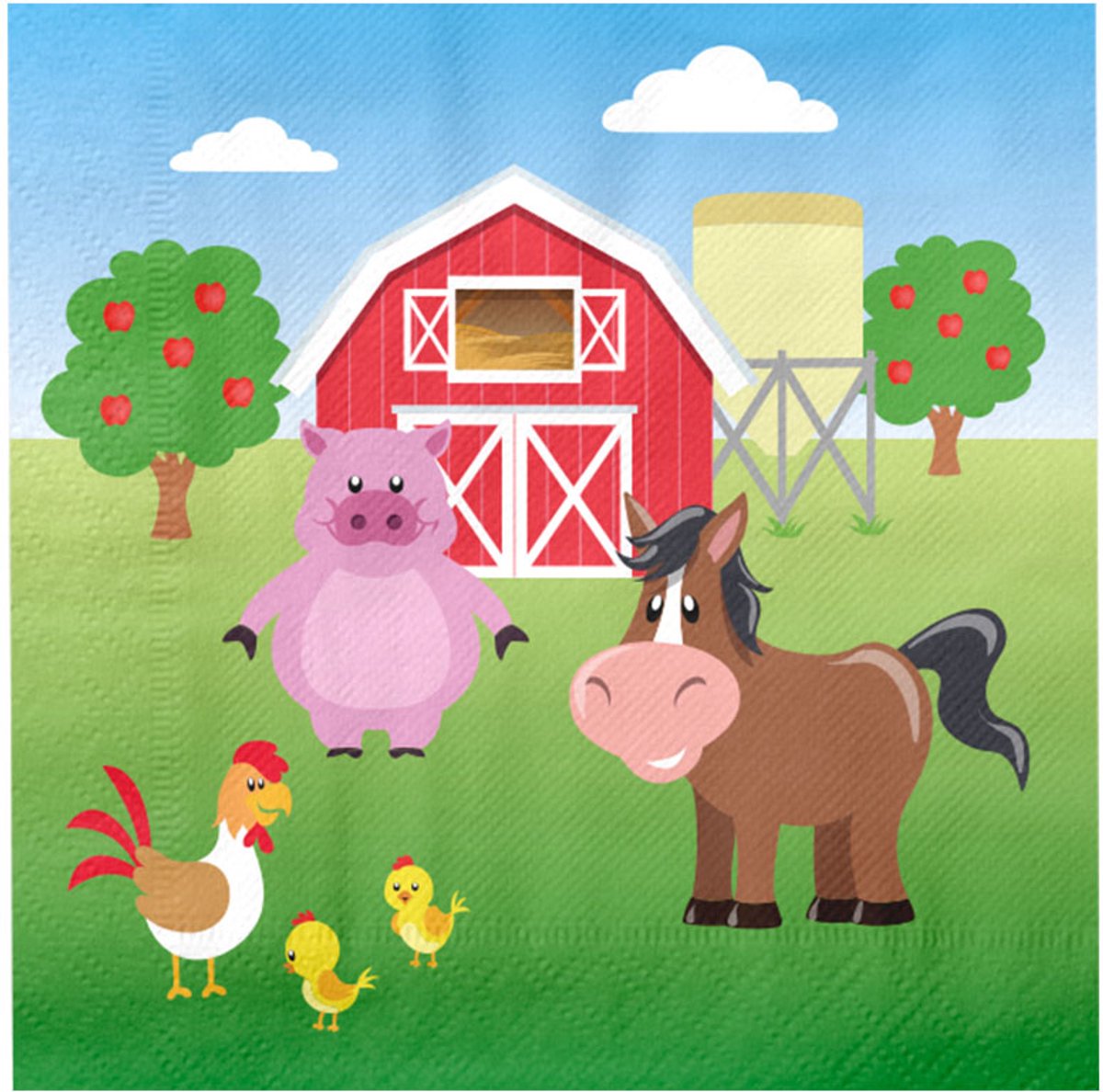 Servetten | 16 stuks | 33 x 33 cm | Thema: Boerderij | Kleur: Groen