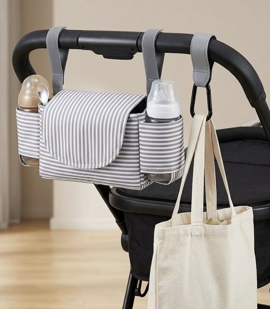 Wanties - Kinderwagen Tas + Tassenhaak 2-in-1 Set - Buggy / Stroller / Wandelwagen Organizer Kinderwagentas - Tassenhaak - Flessenhouder / Bekerhouder - Luiertas Accessoires van Wanties — afbeelding 2