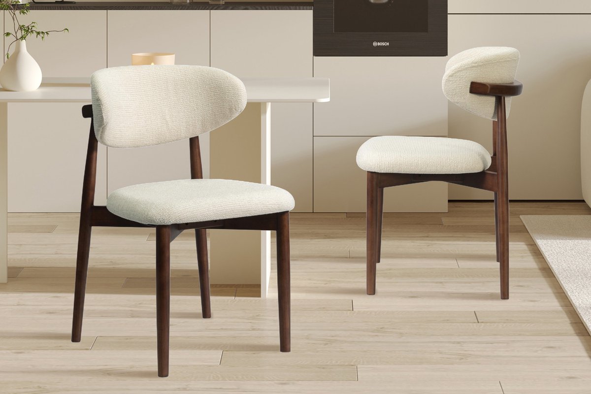 Rousseau Stoelen 'Clara' Essenhout Walnoot Stof Ote Beige kleur - H 80 x B 50 x D 56 cm Walnoot Beige