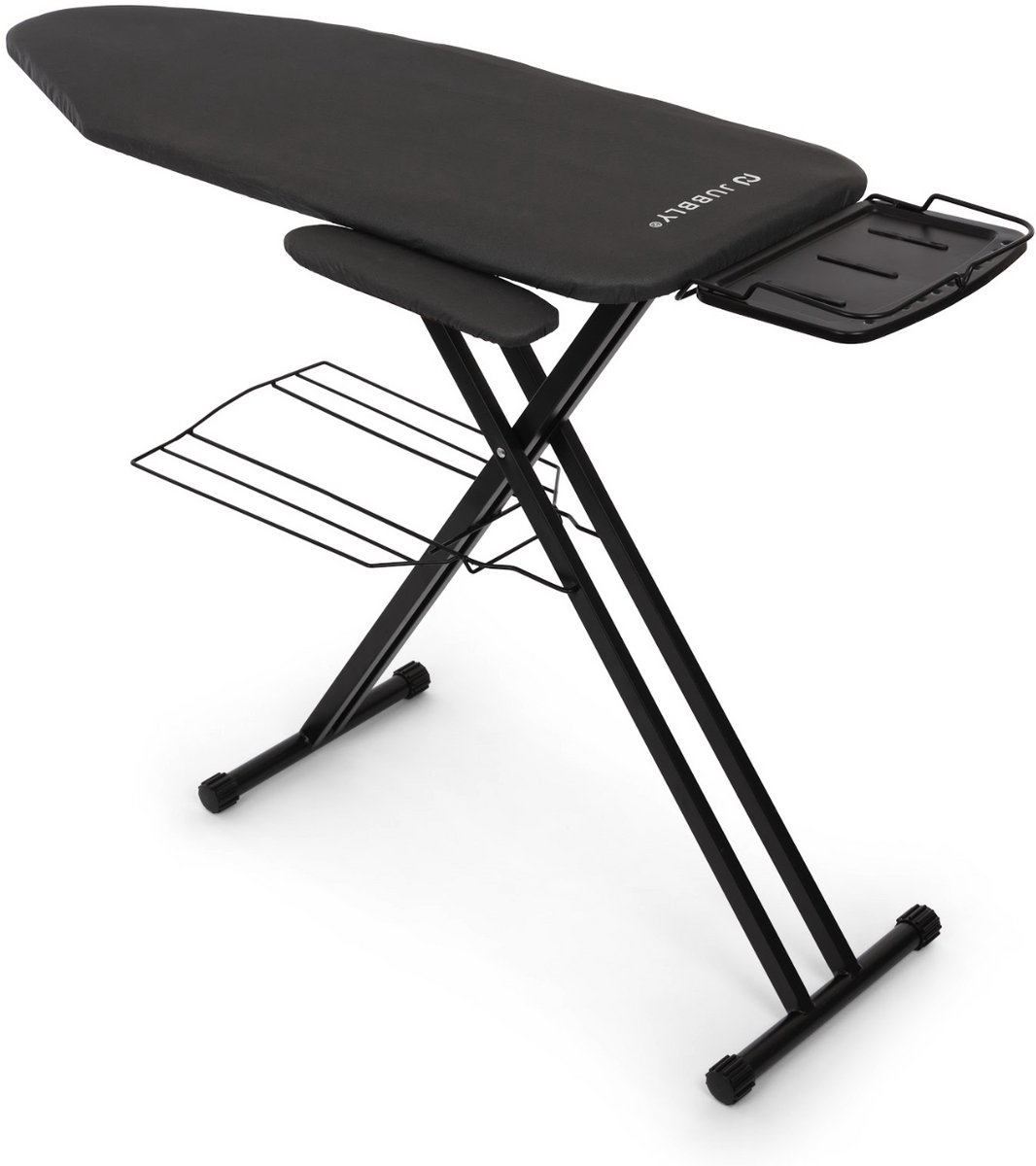 Jubbly® - Strijkplank - Strijktafel Inklapbaar - 122*45cm XL Strijkvlak - Verstelbare Hoogte - Kledingrekje & Mouwplankje - Zwart