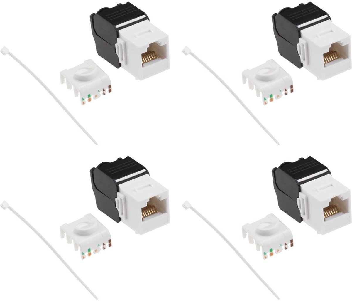 Jhubersproducts - CAT6a Keystone - Ethernet - Eenvoudig te installeren - Zwart en Wit - Gegevensoverdracht - Perfect voor thuis en kantoor - 4 stuks