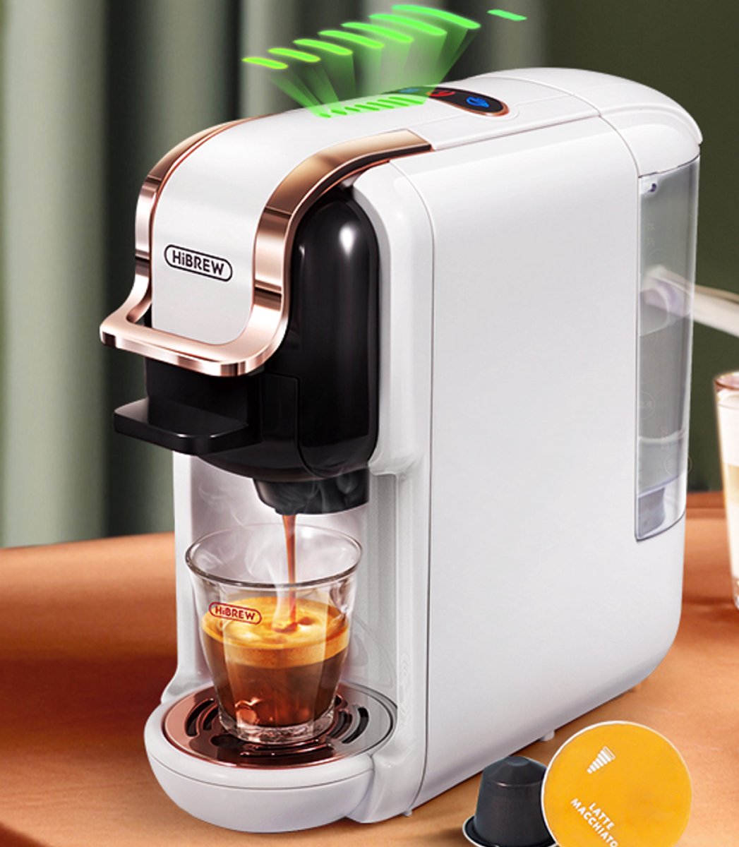 HiBREW H2B - 5 in 1 - Koffiemachine - Koffiezetapparaat - Kapsulekoffiezetapparaat - Voor Nespresso, Dolce Gusto, ESE & gemalen koffie - Wit