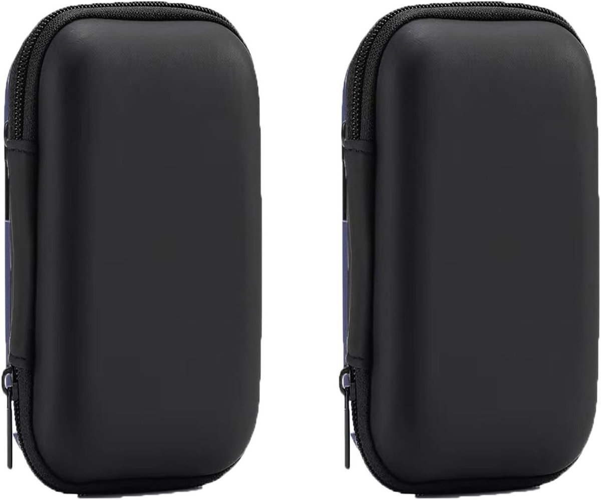 2-delige Hoofdtelefoon Opbergtas, Draagbare Hoofdtelefoon Case met Binnenvak, Mini Harde Opbergdoos voor MP3 Hoofdtelefoons, USB Kabel en Sleutelkaart (Zwart)